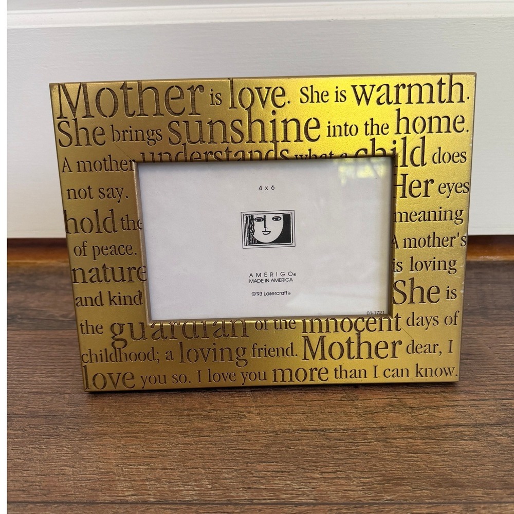 Mother Poem 4x6 Picture Frame Lasercraft Amerigo Gold 1993